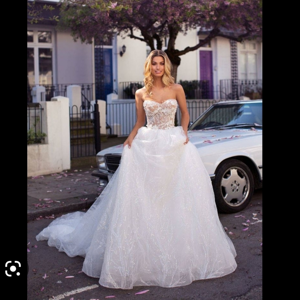 European Designer Full Wedding gown | Long Train. Lace. Made in Europe
